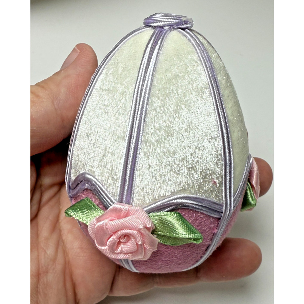 Timeless Treasures 7 Decorated Easter Eggs & Basket Purple Pink Velvet Rosettes - Picture 2 of 8